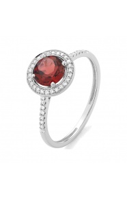 Anillo Rosetón de oro blanco de 18 Kt con granate de 0,95 ct y diamantes de 0,12 ct