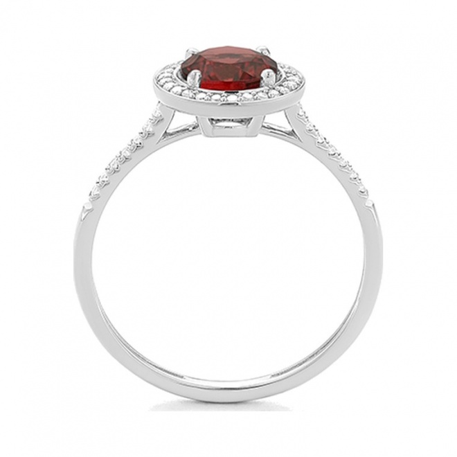 Anillo Rosetón de oro blanco de 18 Kt con granate de 0,95 ct y diamantes de 0,12 ct