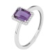 Anillo Rosetón de oro blanco de 18 Kt con amatista de 0,90 ct y diamantes de 0,05 ct