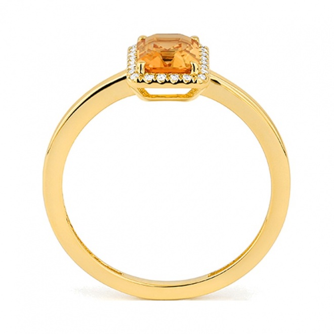 Anillo Rosetón de oro amarillo de 18 Kt con citrino de 0,90 ct y diamantes de 0,05 ct