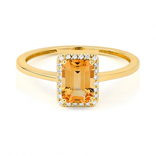 Anillo Rosetón de oro amarillo de 18 Kt con citrino de 0,90 ct y diamantes de 0,05 ct