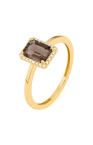 Anillo Rosetón de oro amarillo de 18 Kt con cuarzo de 0,90 ct y diamantes de 0,05 ct