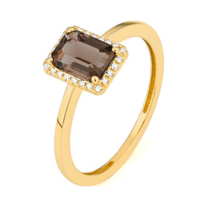 Anillo Rosetón de oro amarillo de 18 Kt con cuarzo de 0,90 ct y diamantes de 0,05 ct