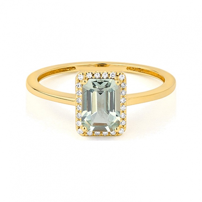Anillo Rosetón de oro amarillo de 18 Kt con amatista de 0,90 ct y diamantes de 0,05 ct