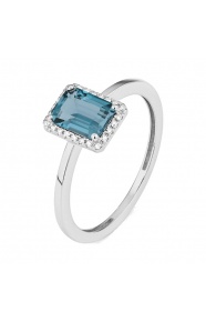 Anillo Rosetón de oro blanco de 18 Kt con topacio de 1,17 ct y diamantes de 0,05 ct