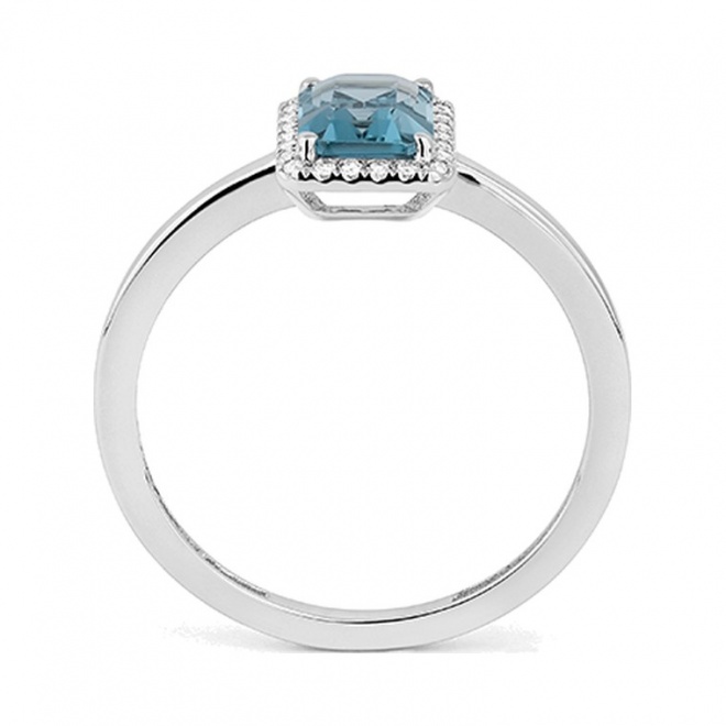 Anillo Rosetón de oro blanco de 18 Kt con topacio de 1,17 ct y diamantes de 0,05 ct