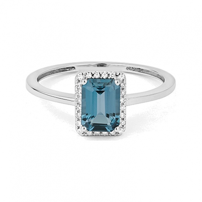 Anillo Rosetón de oro blanco de 18 Kt con topacio de 1,17 ct y diamantes de 0,05 ct