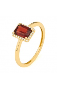 Anillo Rosetón de oro amarillo de 18 Kt con granate de 1,27 ct y diamantes de 0,05 ct