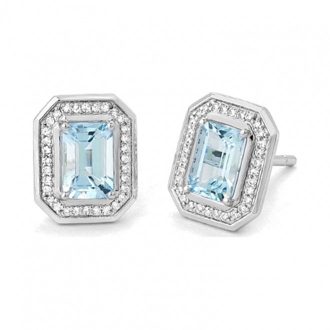 Pendientes de oro blanco de 18 Kt con aguamarina de 1,10 ct y diamantes de 0,18 ct