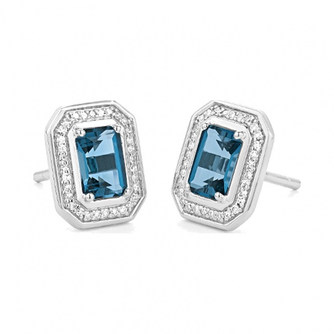Pendientes de oro blanco de 18 Kt con topacio de 1,34 ct y diamantes de 0,19 ct