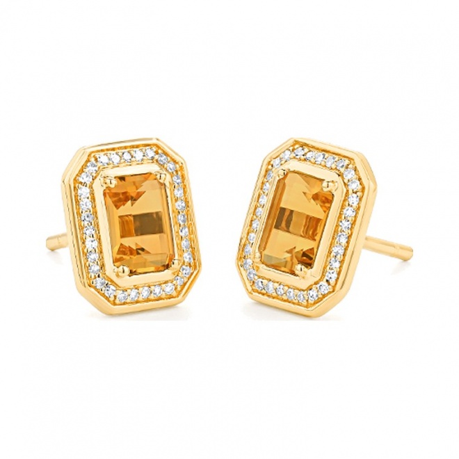 Pendientes de oro amarillo de 18 Kt con citrino de 1,08 ct y diamantes de 0,19 ct