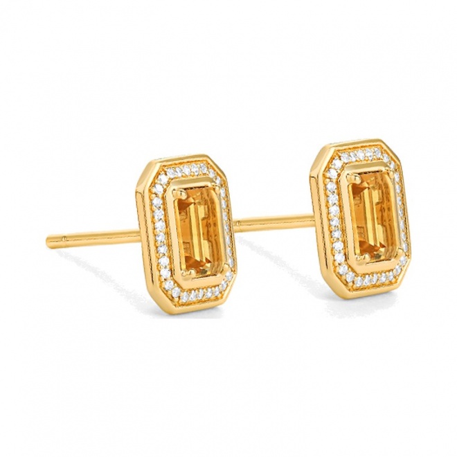 Pendientes de oro amarillo de 18 Kt con citrino de 1,08 ct y diamantes de 0,19 ct