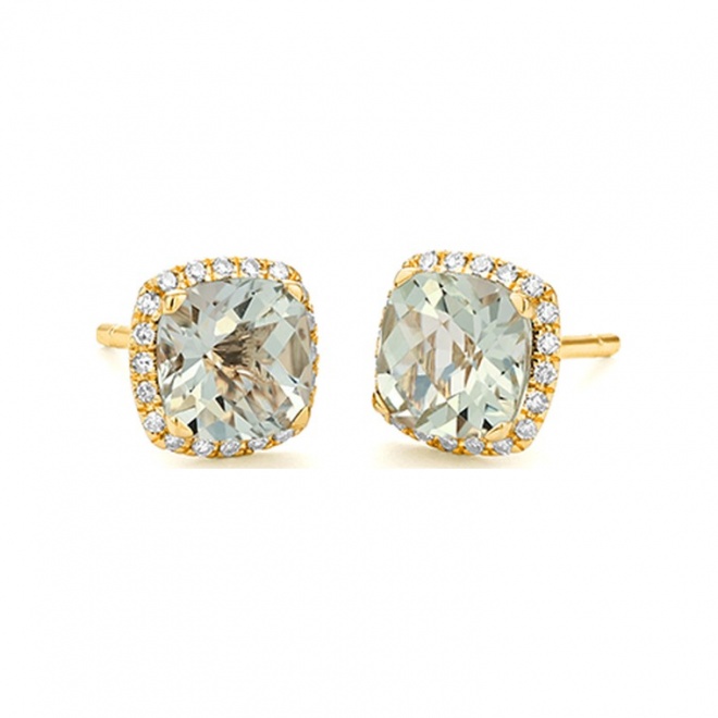 Pendientes Rosetón de oro amarillo de 18 Kt con amatista de 1,94 ct y diamantes de 0,10 ct