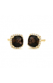 Pendientes Rosetón de oro amarillo de 18 Kt con cuarzo de 1,94 ct y diamantes de 0,11 ct