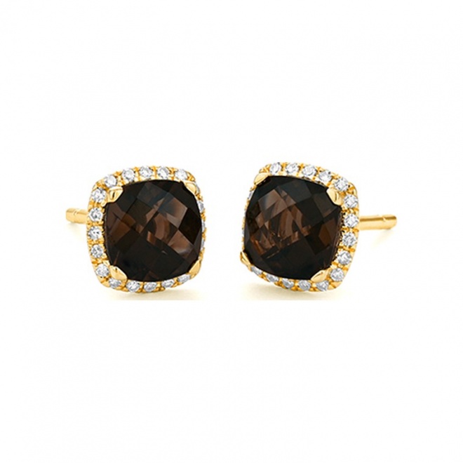 Pendientes Rosetón de oro amarillo de 18 Kt con cuarzo de 1,94 ct y diamantes de 0,11 ct