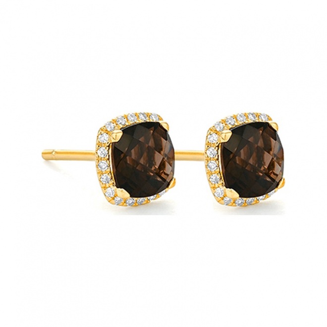 Pendientes Rosetón de oro amarillo de 18 Kt con cuarzo de 1,94 ct y diamantes de 0,11 ct