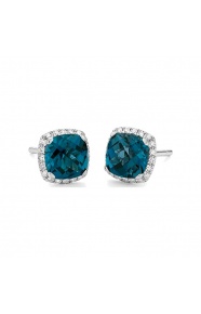 Pendientes Rosetón de oro blanco de 18 Kt con topacio de 2,80 ct y diamantes de 0,11 ct