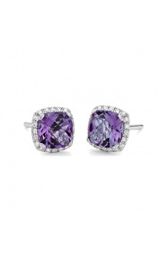 Pendientes Rosetón de oro blanco de 18 Kt con amatista de 1,94 ct y diamantes de 0,11 ct