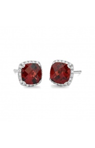 Pendientes Rosetón de oro blanco de 18 Kt con granate de 3,00 ct y diamantes de 0,11 ct