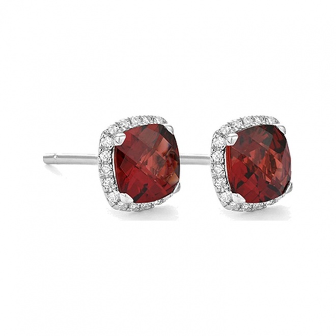 Pendientes Rosetón de oro blanco de 18 Kt con granate de 3,00 ct y diamantes de 0,11 ct