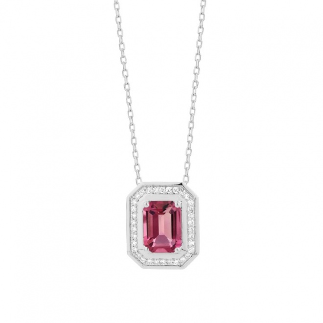 Colgante de oro blanco de 18 Kt con rodolita de 1,27 ct y diamantes de 0,10 ct