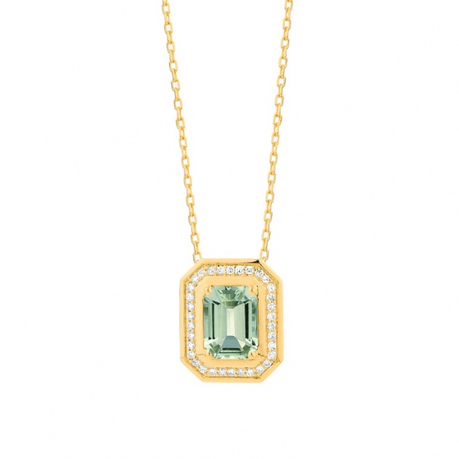 Colgante de oro amarillo de 18 Kt con amatista de 0,90 ct y diamantes de 0,10 ct
