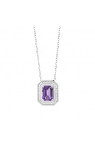 Colgante de oro blanco de 18 Kt con amatista de 0,90 ct y diamantes de 0,10 ct