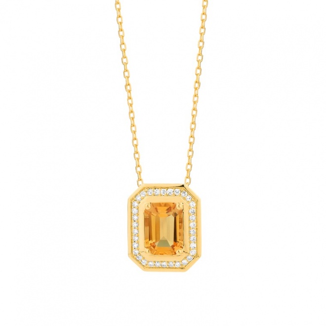 Colgante de oro amarillo de 18 Kt con citrino de 0,90 ct y diamantes de 0,10 ct