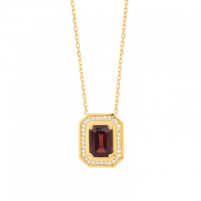 Colgante de oro amarillo de 18 Kt con granate de 1,27 ct y diamantes de 0,10 ct