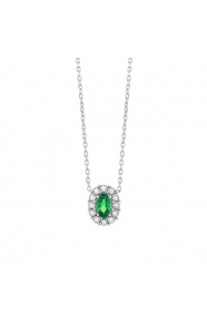 Colgante Rosetón de oro blanco de 18 Kt con esmeralda de 0,23 ct y diamantes de 0,03 ct