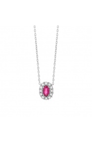 Colgante Rosetón de oro blanco de 18 Kt con rubí de 0,30 ct y diamantes de 0,03 ct