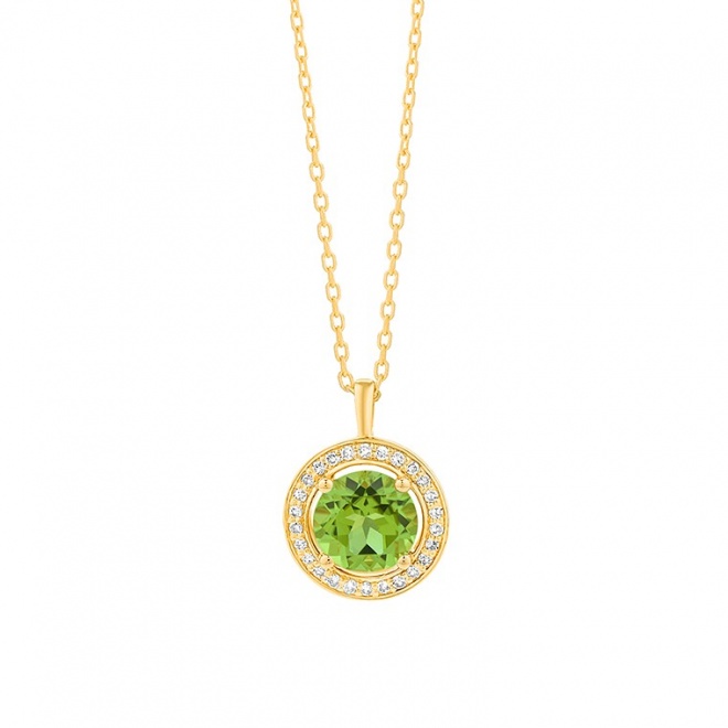 Colgante Rosetón de oro amarillo de 18 Kt con peridoto de 0,88 ct y diamantes de 0,07 ct