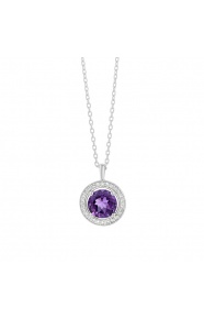 Colgante Rosetón de oro blanco de 18 Kt con amatista de 0,71 ct y diamantes de 0,07 ct