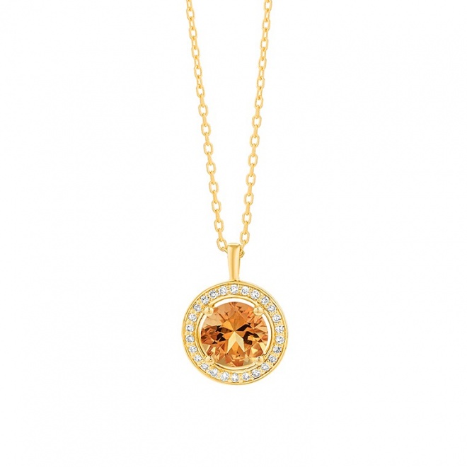 Colgante Rosetón de oro amarillo de 18 Kt con citrino de 0,70 ct y diamantes de 0,07 ct