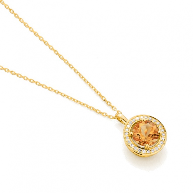 Colgante Rosetón de oro amarillo de 18 Kt con citrino de 0,70 ct y diamantes de 0,07 ct