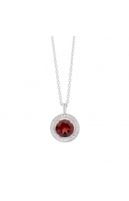 Colgante Rosetón de oro blanco de 18 Kt con granate de 0,95 ct y diamantes de 0,07 ct
