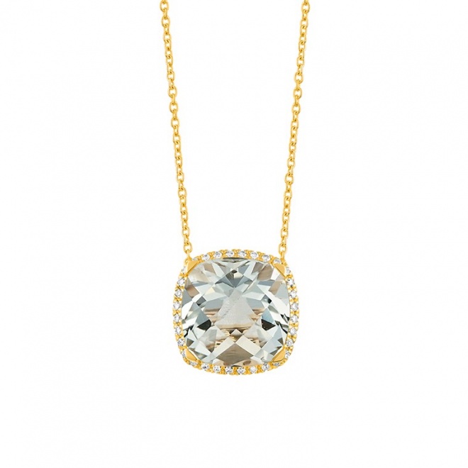 Colgante Rosetón de oro amarillo de 18 Kt con amatista de 4,00 ct y diamantes de 0,09 ct