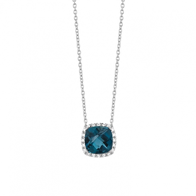 Colgante Rosetón de oro blanco de 18 Kt con topacio de 1,40 ct y diamantes de 0,05 ct