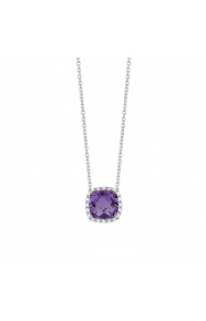 Colgante Rosetón de oro blanco de 18 Kt con amatista de 0,97 ct y diamantes de 0,05 ct