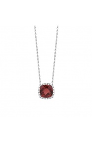 Colgante Rosetón de oro blanco de 18 Kt con granate de 1,50 ct y diamantes de 0,05 ct