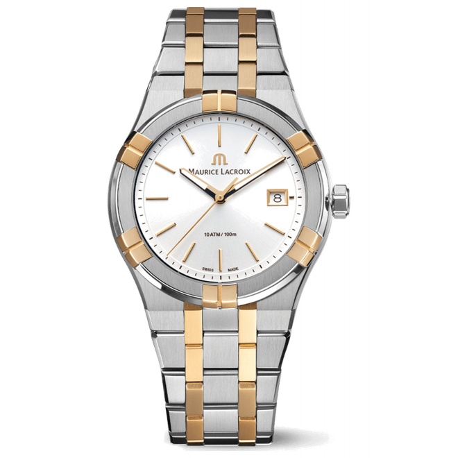 Maurice Lacroix Aikon Quartz ∅40 mm - 10 ATM, Esfera plateada, brazalete de acero, bicolor