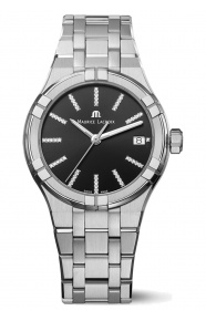Maurice Lacroix Aikon Quartz ∅35 mm - 10 ATM, Esfera negra, brazalete de acero