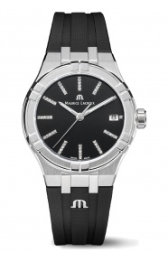 Maurice Lacroix Aikon Quartz Date ∅35 mm - 10 ATM, Esfera negra, brazalete de caucho negro