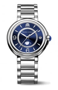 Maurice Lacroix Fiaba Moonphase ∅32 mm - 3 ATM, Esfera azul, brazalete de acero, diamantes