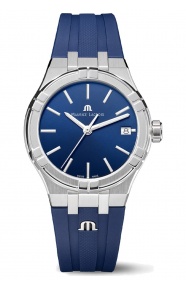 Maurice Lacroix Aikon Quartz Date ∅35 mm - 10 ATM, Esfera azul, brazalete de caucho azul