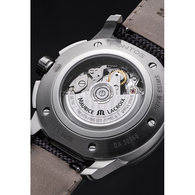 Maurice Lacroix Pontos S Chronograph ∅43 mm - 10 ATM, Esfera plateada, brazalete de nailon