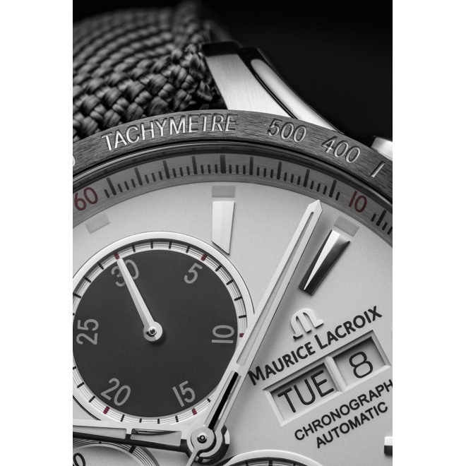 Maurice Lacroix Pontos S Chronograph ∅43 mm - 10 ATM, Esfera plateada, brazalete de nailon