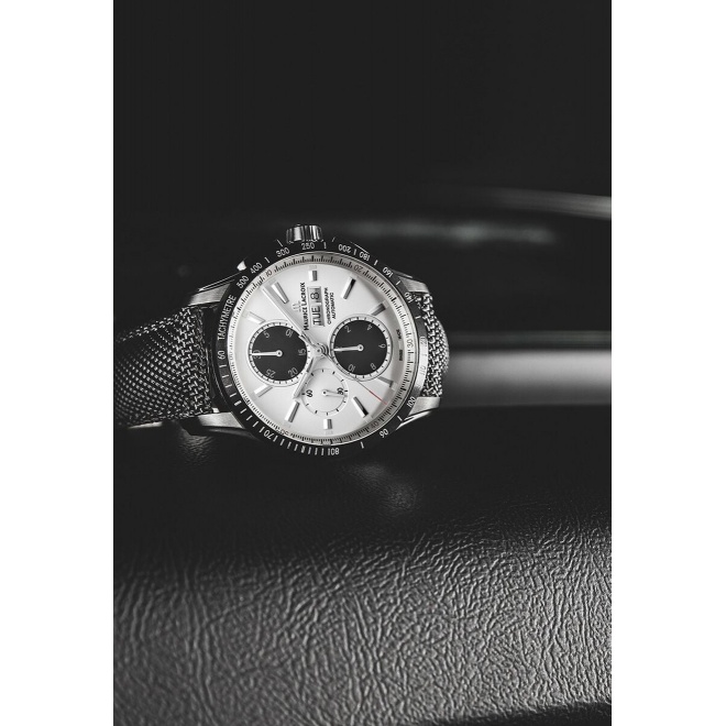 Maurice Lacroix Pontos S Chronograph ∅43 mm - 10 ATM, Esfera plateada, brazalete de nailon