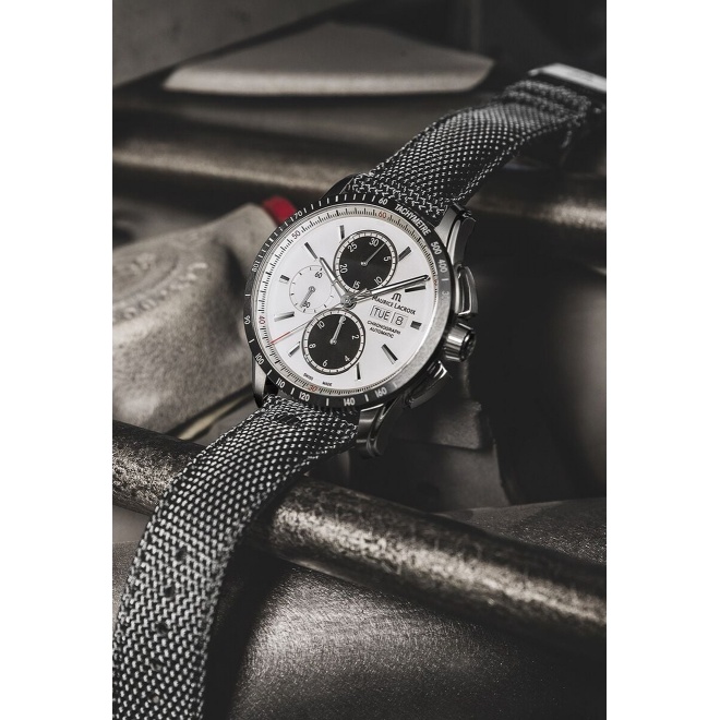 Maurice Lacroix Pontos S Chronograph ∅43 mm - 10 ATM, Esfera plateada, brazalete de nailon