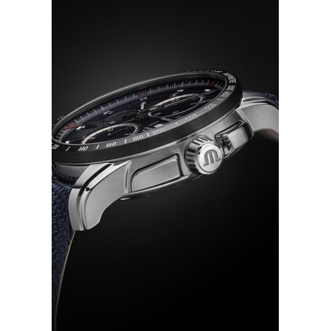 Maurice Lacroix Pontos S Chronograph ∅43 mm - 10 ATM, Esfera azul oscuro, brazalete de nailon